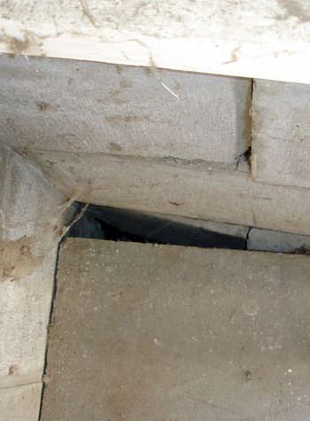 inward rotation of a foundation wall damaged by street creep in a garage in Moreno Valley